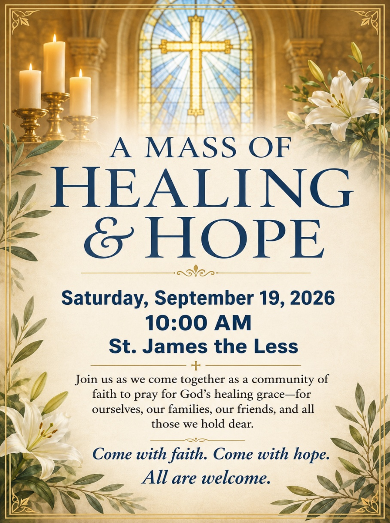 A Mass of Healing and Hope at St. James the Less on Saturday, September 19, 2026, at 10:00 AM.